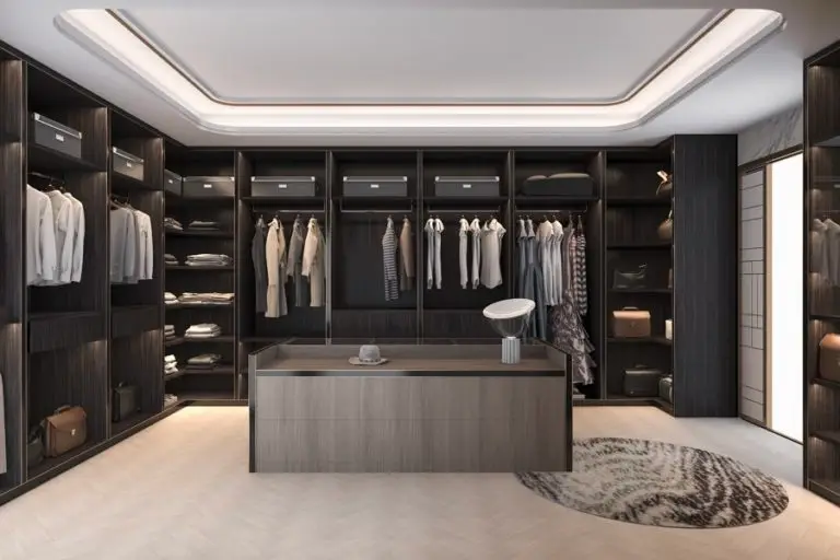 3d rendering minimal scandinavian wood walk in closet with wardrobe