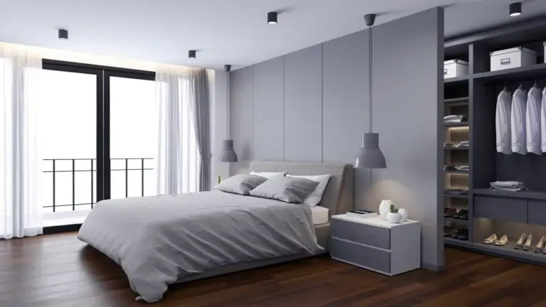 Modern  Bedrooms and  dressing room interior ,Gray room concept ,3d render